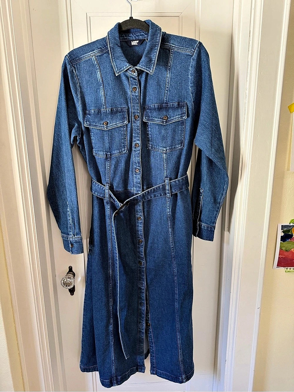 Lands' End Denim Shirt Dress Denim Midi Shirt Dress in Blue Size Medium NWT